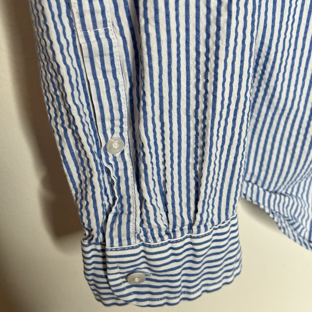 LL Bean Seersucker Striped Shirt Blue Womens Small Preppy Nautical Fisherman - Picture 5 of 7